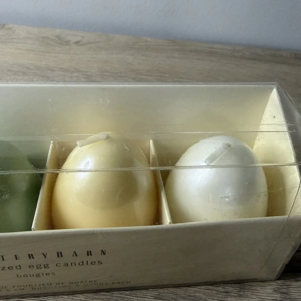 Pottery Barn Pearlized Egg Candles Pastel Blue Green Yellow White Easter Decor 4